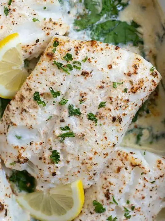 Baked Cod Fish + Creamy Spinach