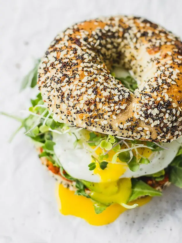 Vegetarian Breakfast Bagel Sandwich with Romesco