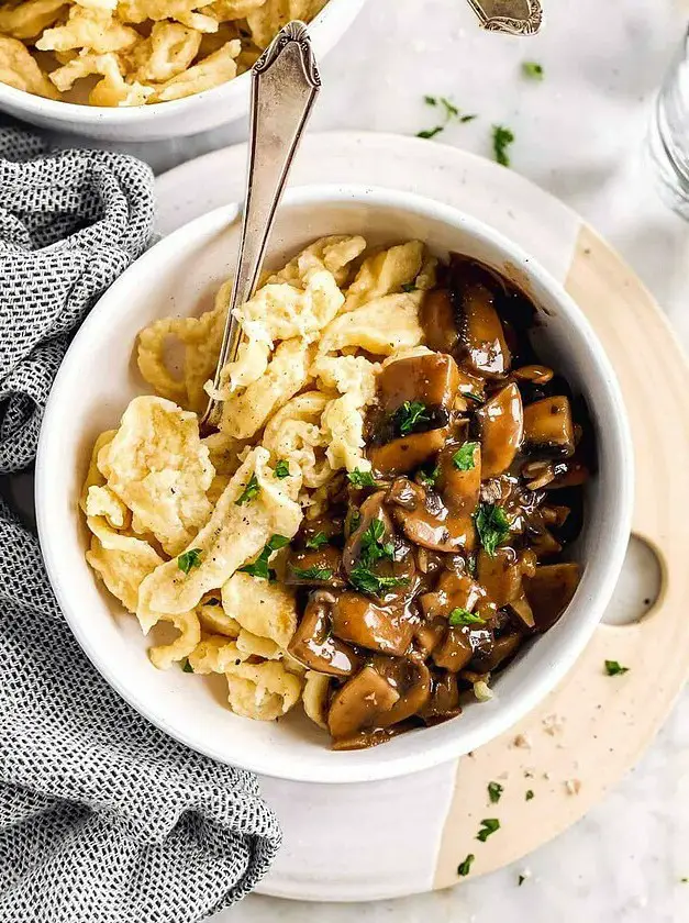 Authentic German Spaetzle with Mushroom Sauce