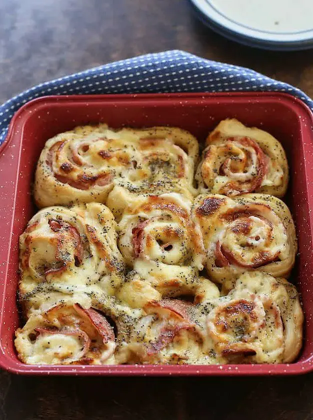 Baked Ham and Cheese Rolls with Honey Mustard Sauce