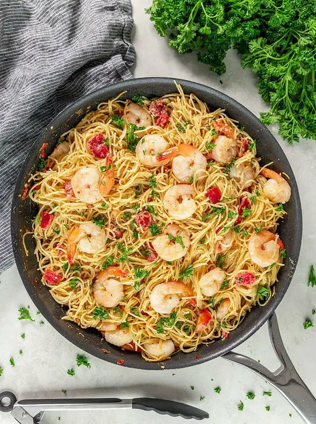 Easy Creamy Tomato Shrimp Angel Hair Pasta