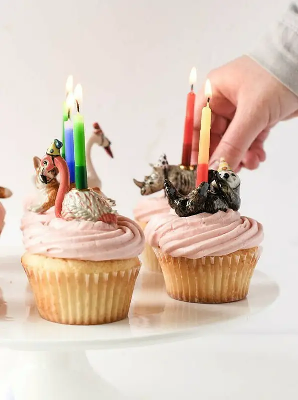 Birthday Cupcakes with Strawberry Frosting