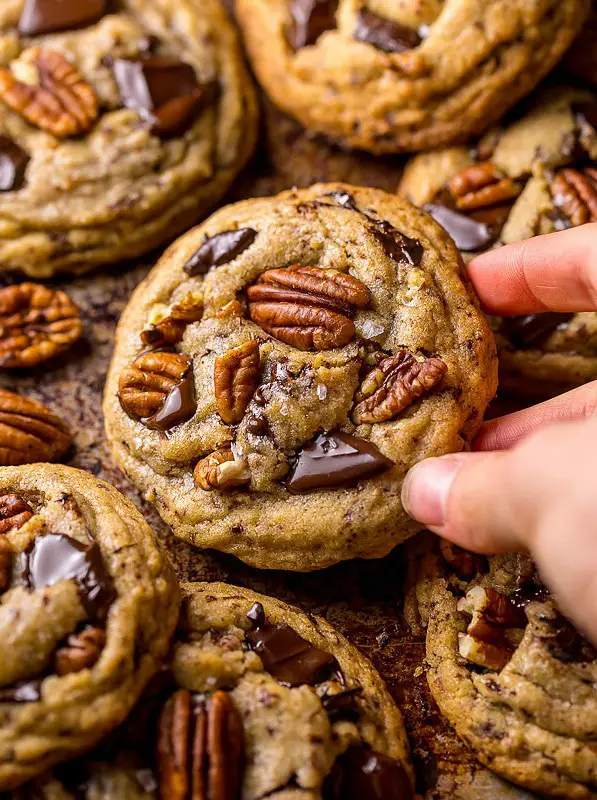 Brown Butter Bourbon Pecan Chocolate Chunk Cookies