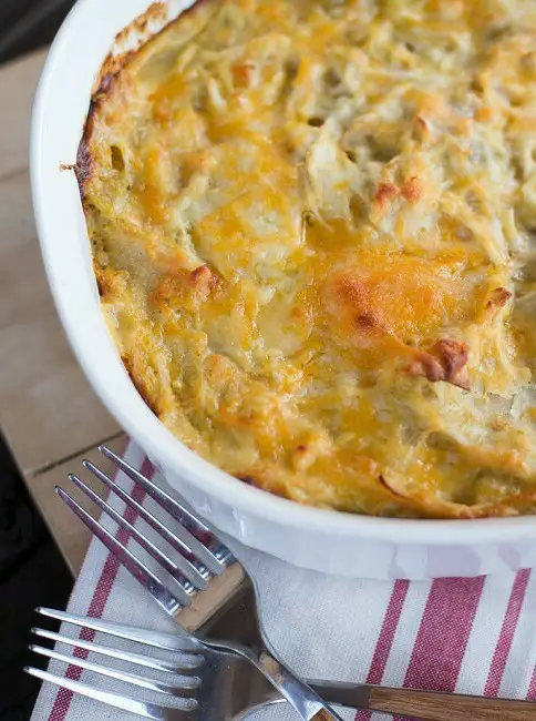 Green Chicken Enchilada Casserole