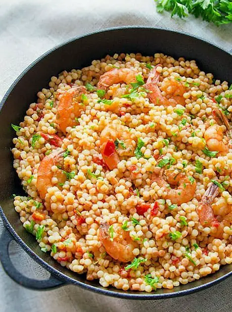 Fregola Sarda with Shrimp & Light Tomato Sauce