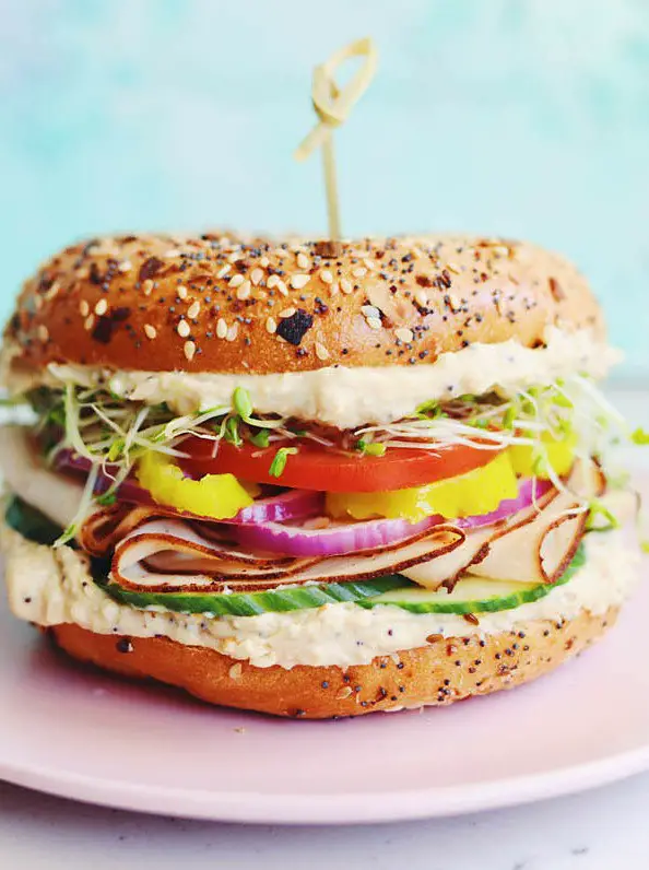 Turkey Bagel Sandwich with Hummus & Veggies