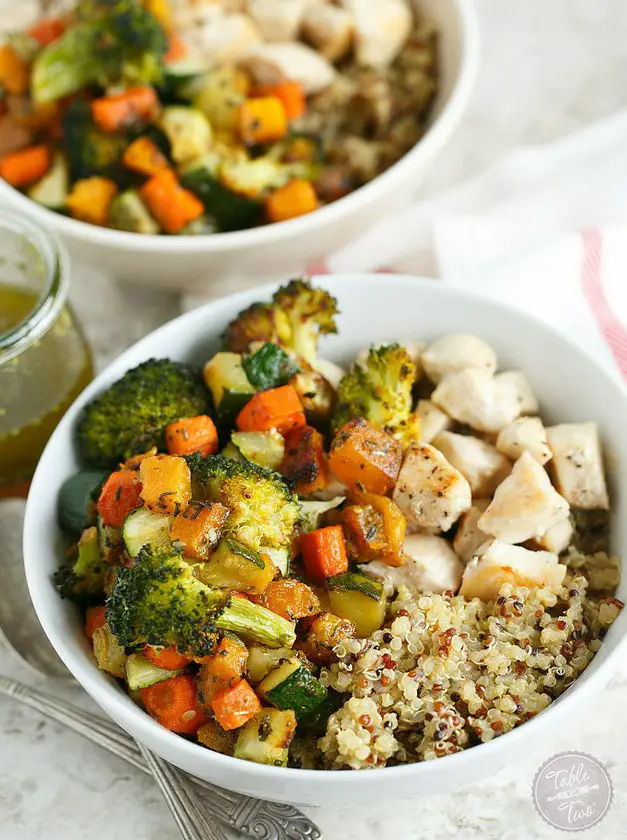 Quinoa Bowls with Roasted Vegetables and Chicken