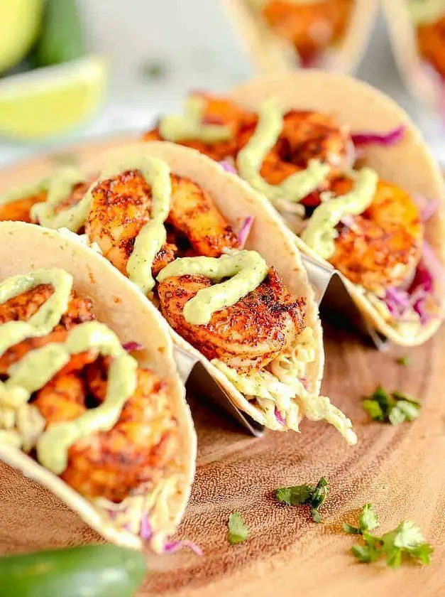 Spicy Shrimp Tacos with Avocado Crema