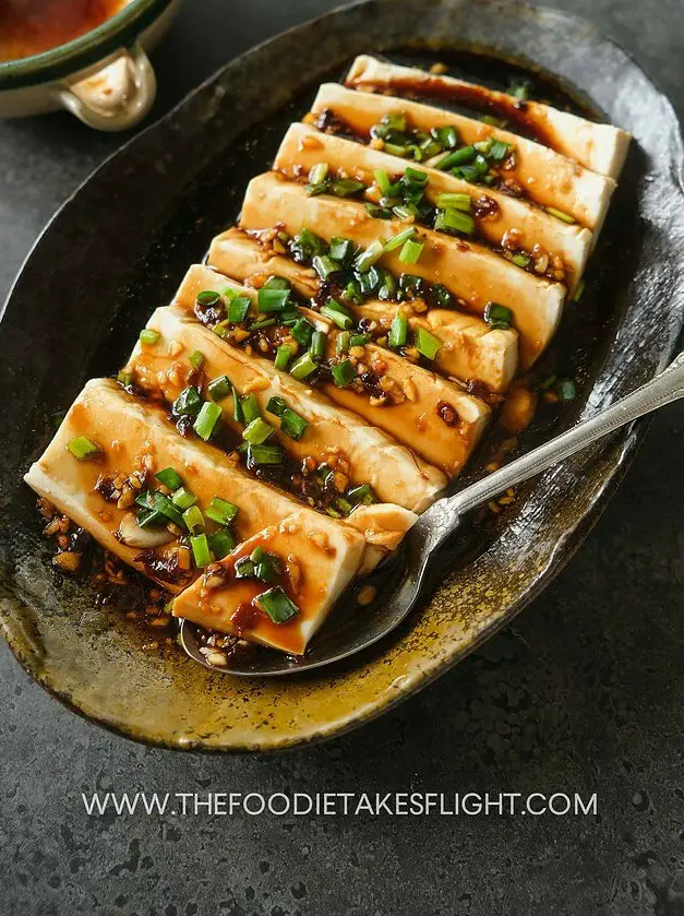 Steamed Silken Tofu with Soy Garlic Sauce