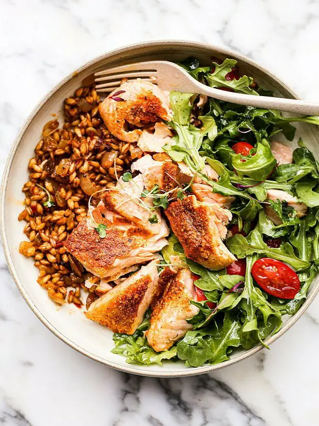 Curried Salmon Farro Bowls