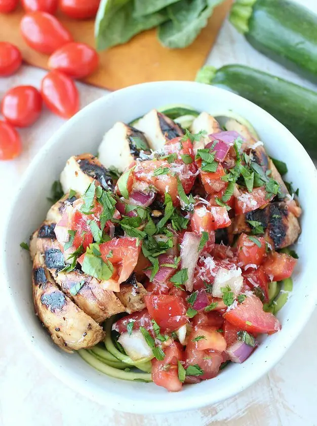 Bruschetta Chicken Zoodle Bowls