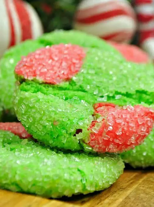 Grinch Cake Mix Crinkle Cookies