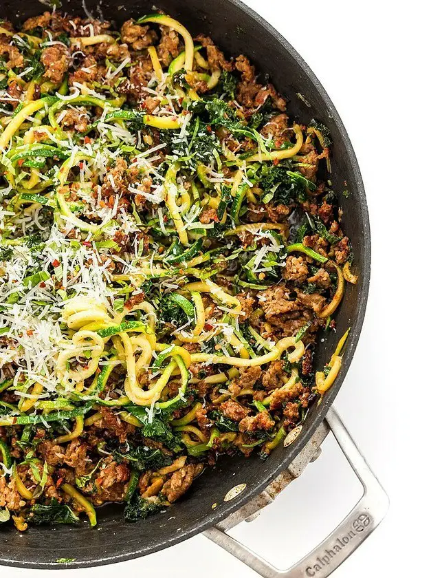 Zucchini Zoodles with Sausage and Kale