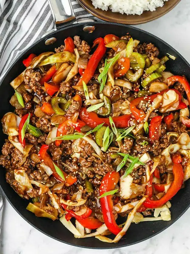 Sesame Ground Beef Stir Fry