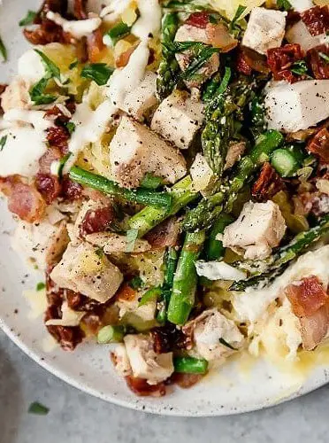 Creamy Chicken Spaghetti Squash with Asparagus