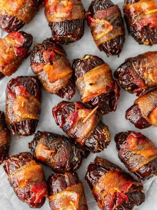 Bacon Wrapped Dates with Goat Cheese and Pecans