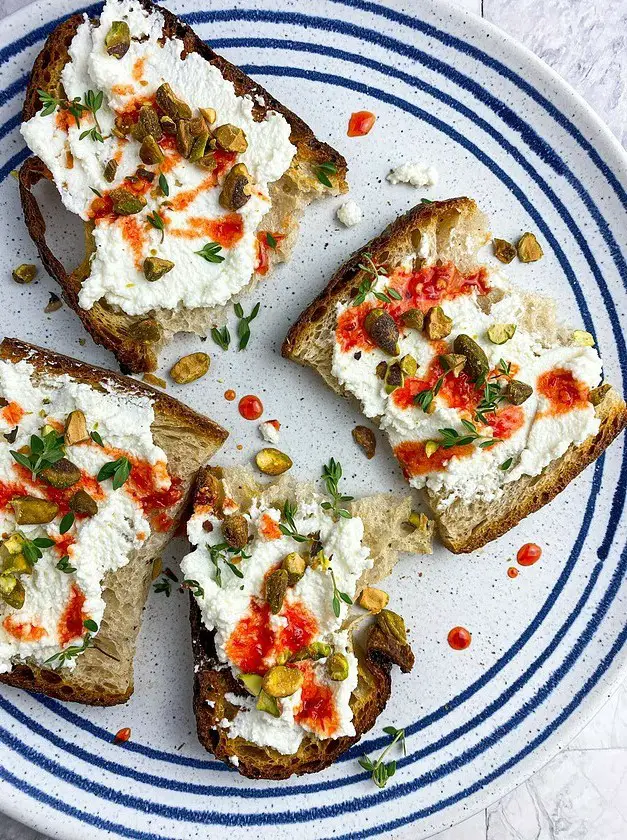 Ricotta Toast with Hot Honey and Pistachios