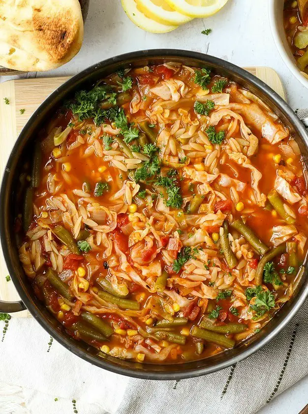 Cabbage Soup with Orzo Pasta