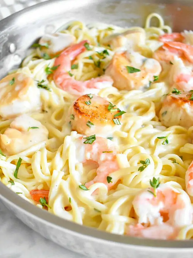 Lightened Up Creamy Seafood Pasta