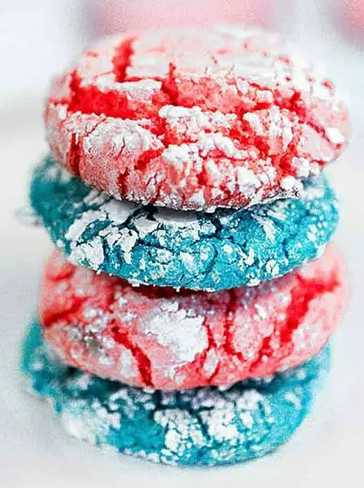 Red White and Blue Crinkle Cake Mix Cookies