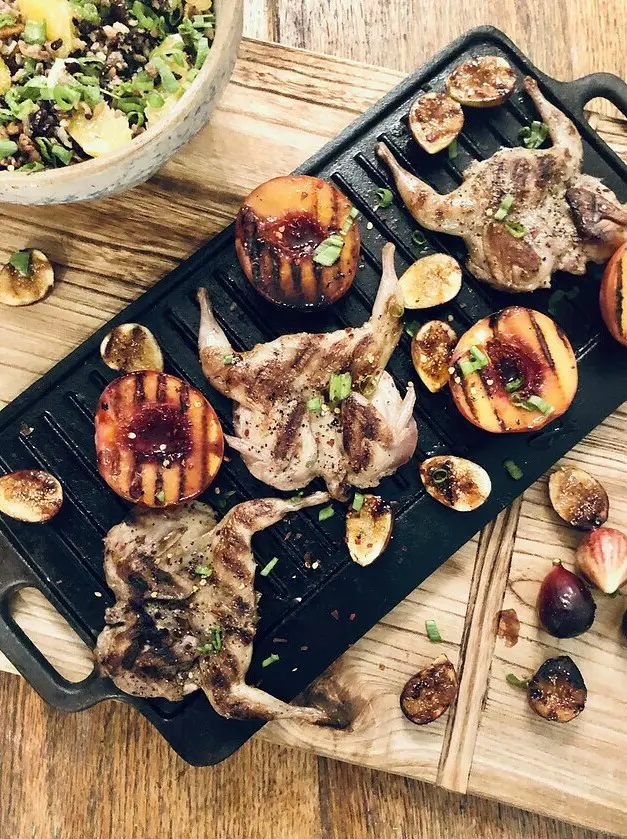 Grilled Quail with Caramelized Peaches and Figs