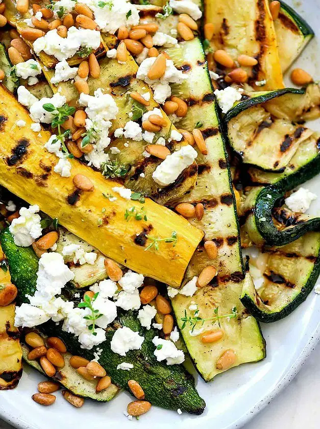 Grilled Zucchini with Goat Cheese and Pine Nuts