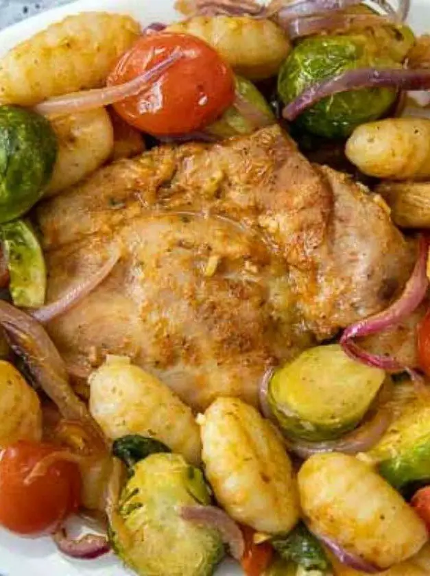 Sheet Pan Chicken with Gnocchi and Brussels Sprouts