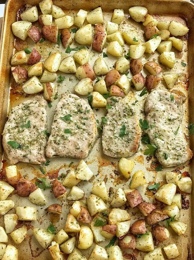 Sheet Pan Garlic Ranch Pork Chops & Potatoes