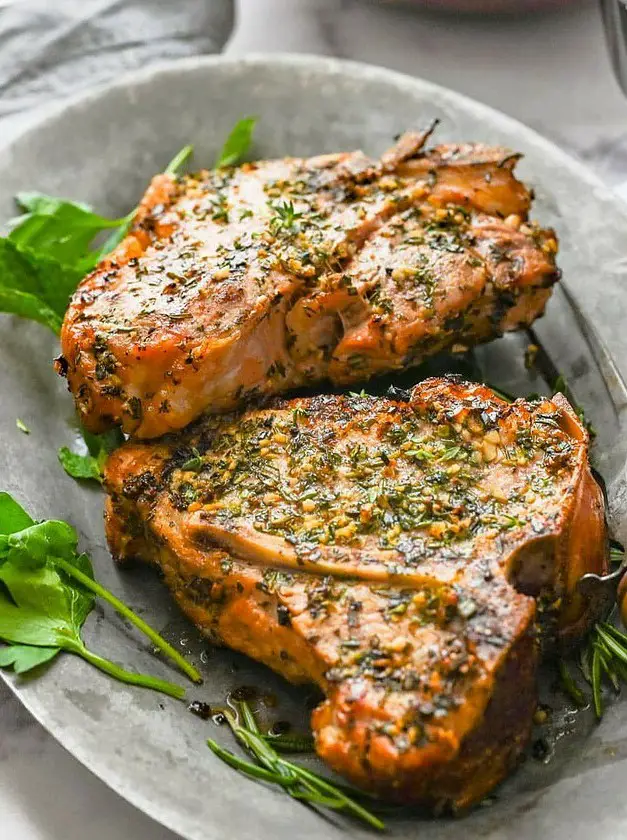 Grilled Veal Chops with Garlic Herb Crust