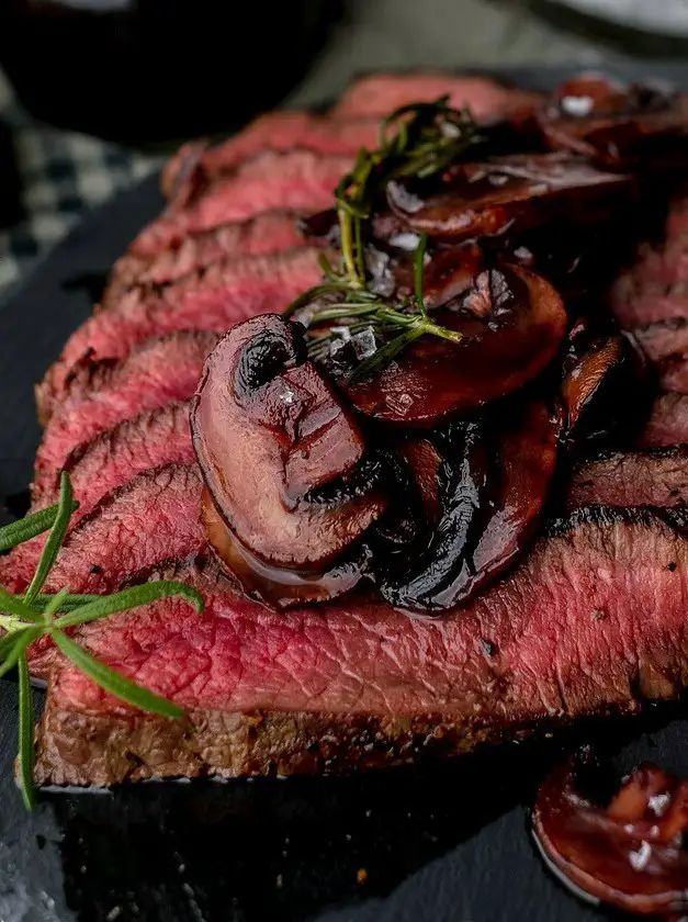 Elk Backstrap with Red Wine Mushrooms