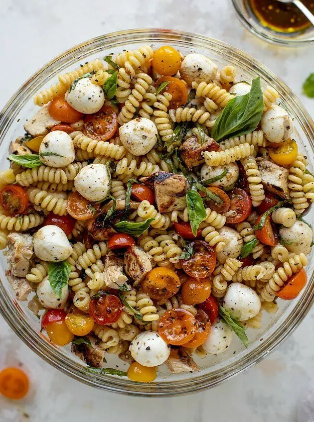 Grilled Chicken Caprese Pasta Salad