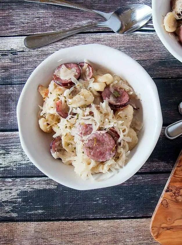 Sauerkraut and Sausage Knoephla Skillet Dish