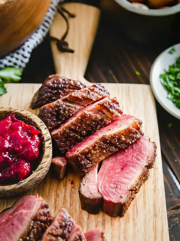 Pan Seared Duck Breast with Cranberry Maple Sauce