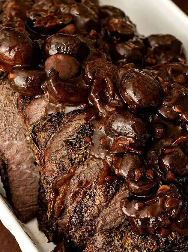 Top Round Roast Beef with Red Wine Mushroom Sauce