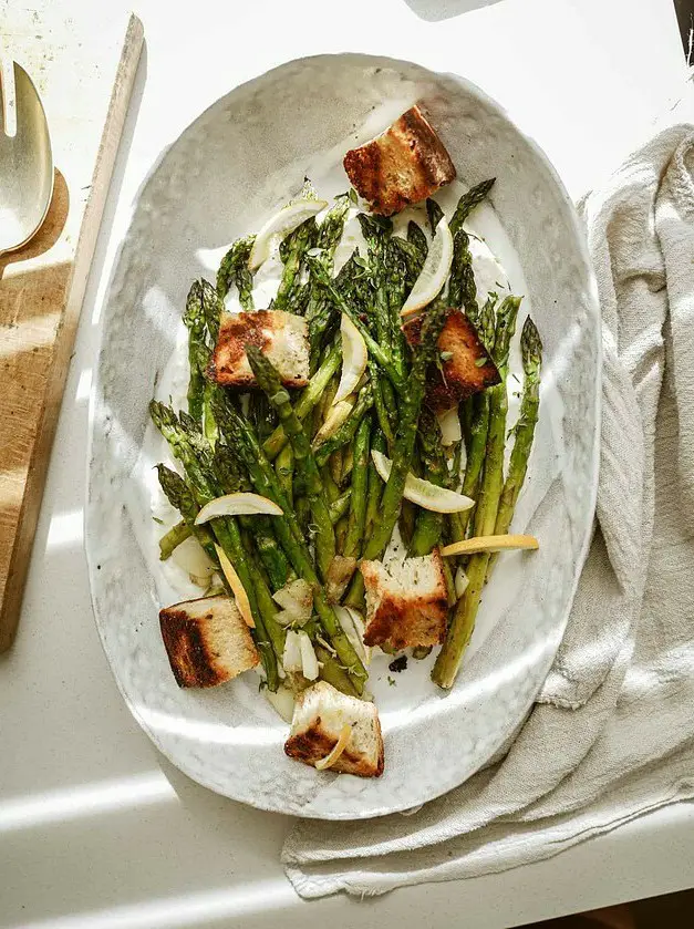 Greek Marinated Asparagus with Croutons and Whipped Feta