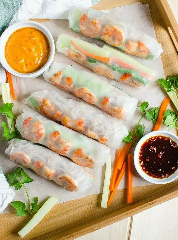 Vietnamese Healthy Spring Rolls with Peanut Butter Sauce