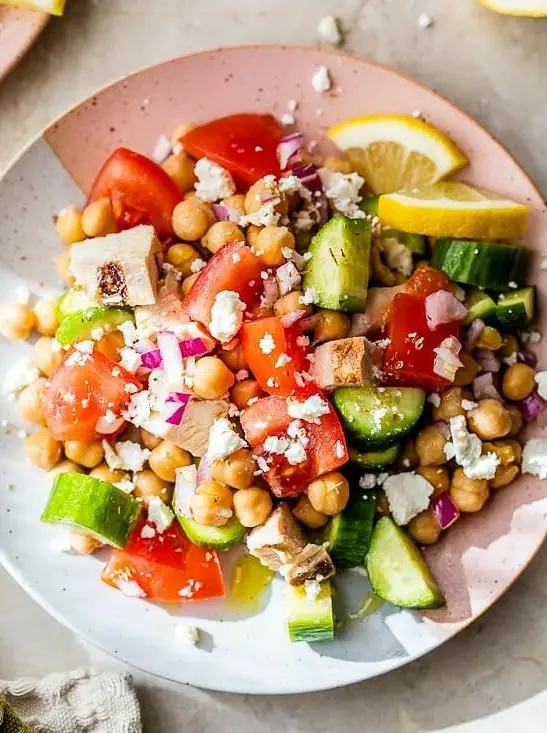 Grilled Chicken Feta Chickpea Salad