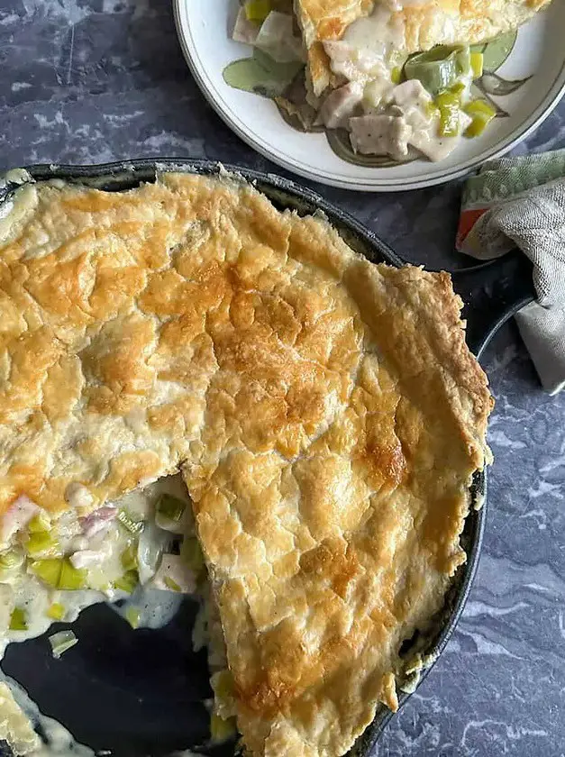 Cast Iron Skillet Turkey and Ham Pot Pie