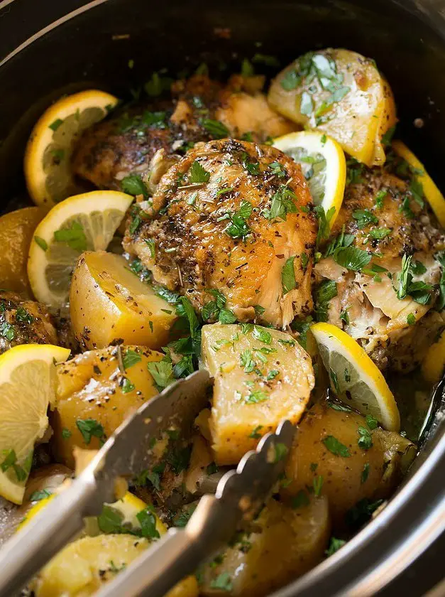 Greek Slow Cooker Lemon Chicken and Potatoes