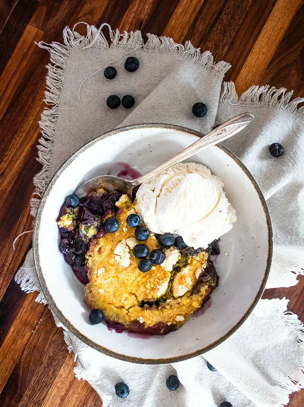 Dutch Oven Blueberry Cobbler with Cake Mix