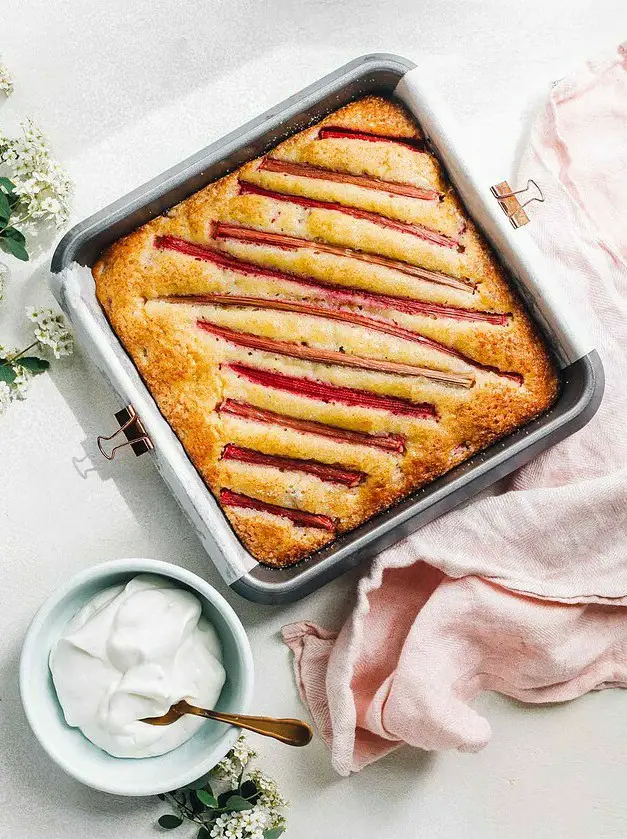 Lemon Rhubarb Sourdough Discard Cake