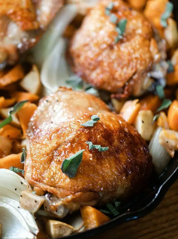 Maple Roasted Chicken with Sweet Potatoes and Apples