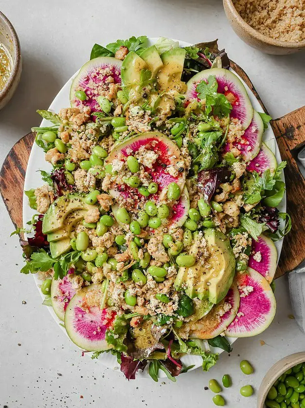 Spring Mix Salad with Lemon Baked Tofu