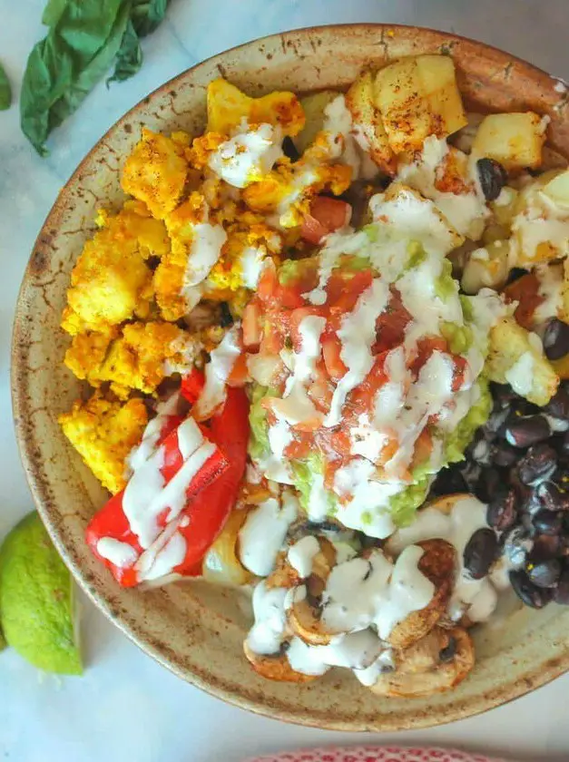 Sheet Pan Vegan High Protein Breakfast Burrito Bowl