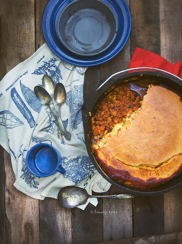 Campfire Dutch Oven Cornbread Chili