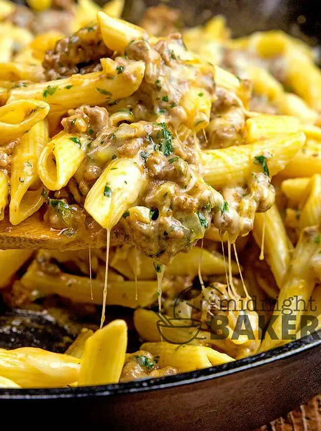 Cheesy Ground Beef Pasta Skillet