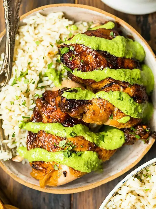 Whole Roasted Peruvian Chicken with Green Sauce