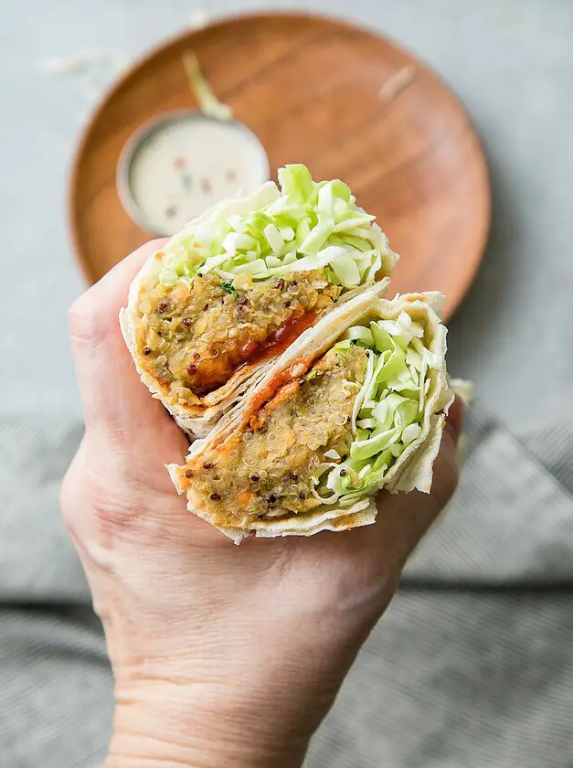 Spicy Quinoa-Lentil Wraps + Tahini Sauce