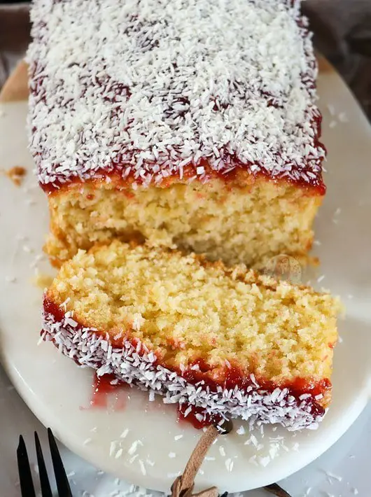 Jammy Coconut Loaf Cake