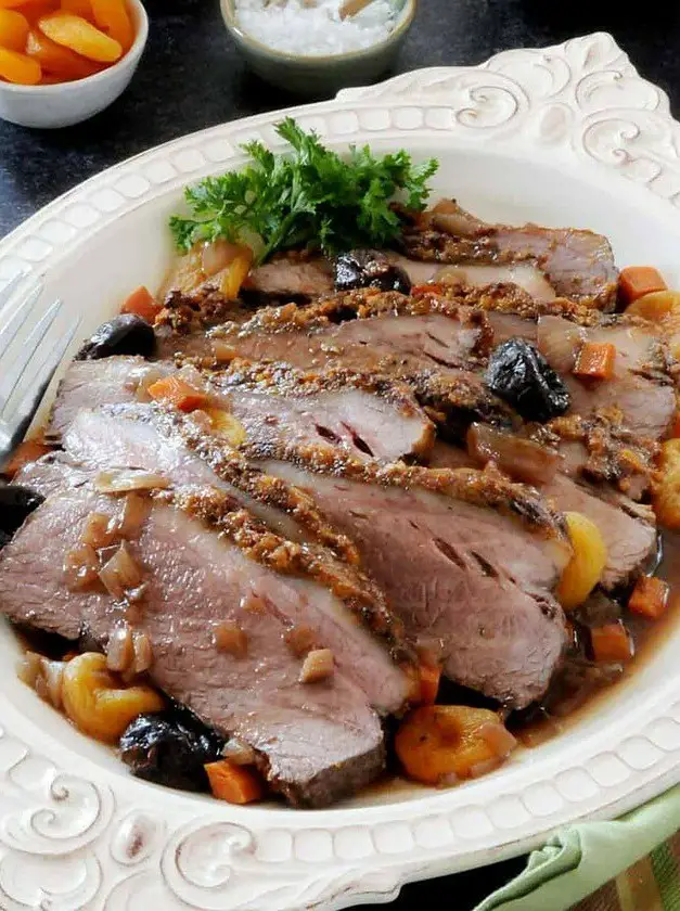 Brisket with Apricots, Prunes, and North African Spices